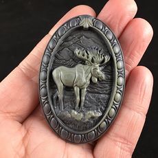 Pendant Jewelry of a Moose Carved in Ribbon Jasper Stone #Lvvf05nYYag