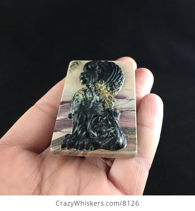 Pendant Jewelry of a Winged Lion Carved in Hand Writing Jasper Stone on Brecciated Jasper - #97ImY3TuD6s-2