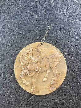 Pendant Jewelry Taurus Bull Buffalo Carved in Jasper Stone Ornament Mini Art #KNqO8UGW0gA