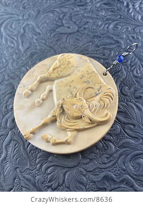 Pendant Jewelry Taurus Bull Buffalo Carved in Jasper Stone Ornament Mini Art - #CUkXXWkcLsI-5