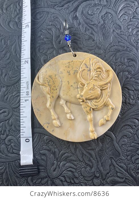 Pendant Jewelry Taurus Bull Buffalo Carved in Jasper Stone Ornament Mini Art - #CUkXXWkcLsI-1
