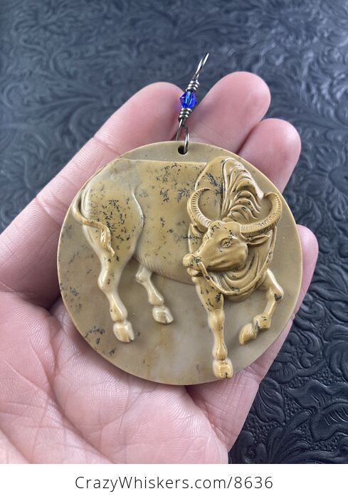 Pendant Jewelry Taurus Bull Buffalo Carved in Jasper Stone Ornament Mini Art - #CUkXXWkcLsI-2