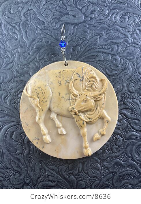 Pendant Jewelry Taurus Bull Buffalo Carved in Jasper Stone Ornament Mini Art - #CUkXXWkcLsI-3