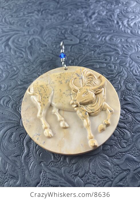 Pendant Jewelry Taurus Bull Buffalo Carved in Jasper Stone Ornament Mini Art - #CUkXXWkcLsI-4
