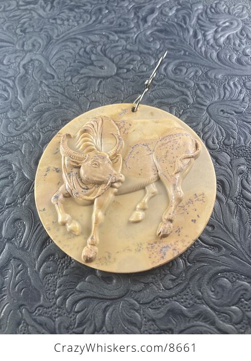 Pendant Jewelry Taurus Bull Buffalo Carved in Jasper Stone Ornament Mini Art - #KNqO8UGW0gA-5