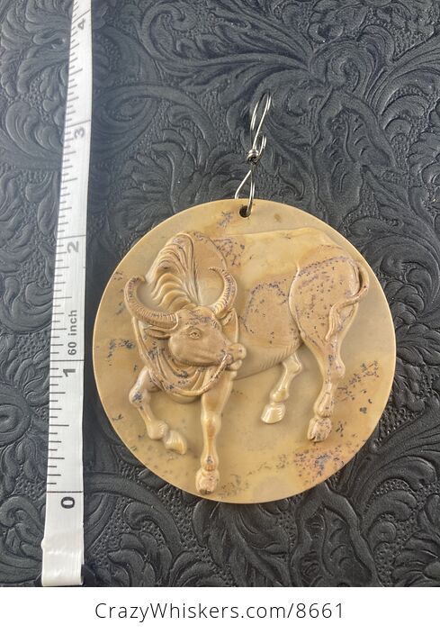 Pendant Jewelry Taurus Bull Buffalo Carved in Jasper Stone Ornament Mini Art - #KNqO8UGW0gA-2