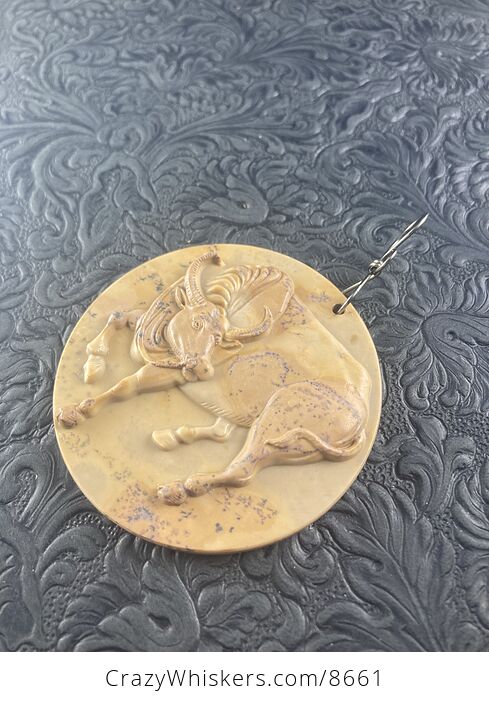 Pendant Jewelry Taurus Bull Buffalo Carved in Jasper Stone Ornament Mini Art - #KNqO8UGW0gA-4