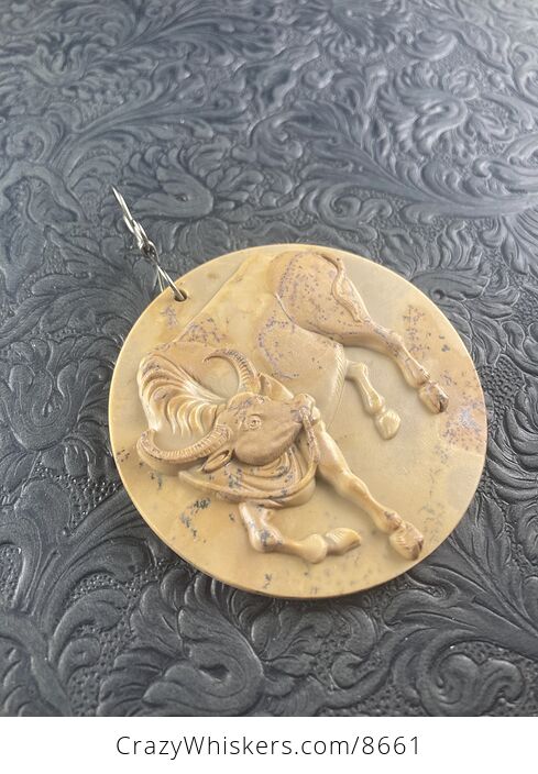 Pendant Jewelry Taurus Bull Buffalo Carved in Jasper Stone Ornament Mini Art - #KNqO8UGW0gA-3
