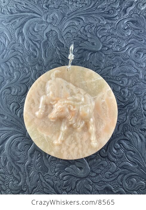 Pendant Jewelry Taurus Bull Buffalo Carved in Jasper Stone Ornament Mini Art - #UcC60WYcRO0-2