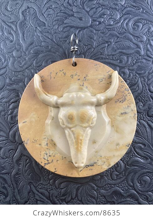 Pendant Jewelry Taurus Bull Buffalo Carved in Jasper Stone Ornament Mini Art - #rWktnU3ijcE-1