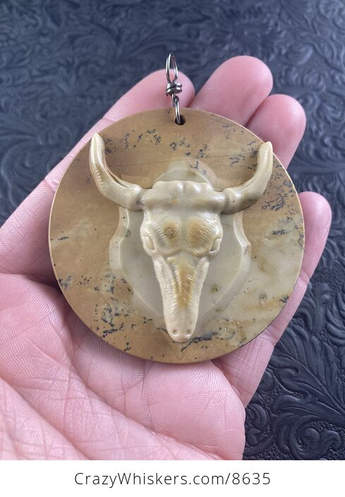 Pendant Jewelry Taurus Bull Buffalo Carved in Jasper Stone Ornament Mini Art - #rWktnU3ijcE-2