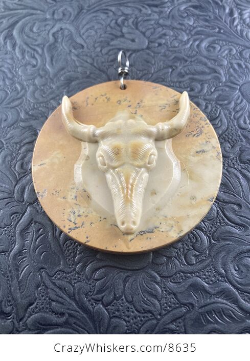 Pendant Jewelry Taurus Bull Buffalo Carved in Jasper Stone Ornament Mini Art - #rWktnU3ijcE-3