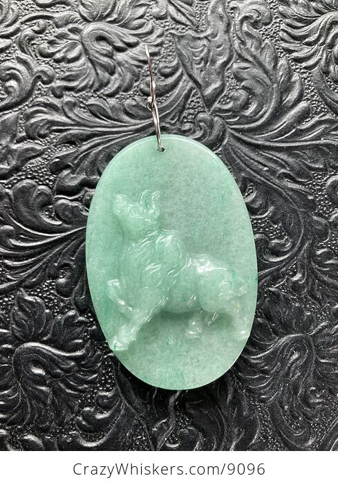 Pendant Jewelry Taurus Bull Carved in Green Aventurine Stone - #uQG00xX7uXg-2