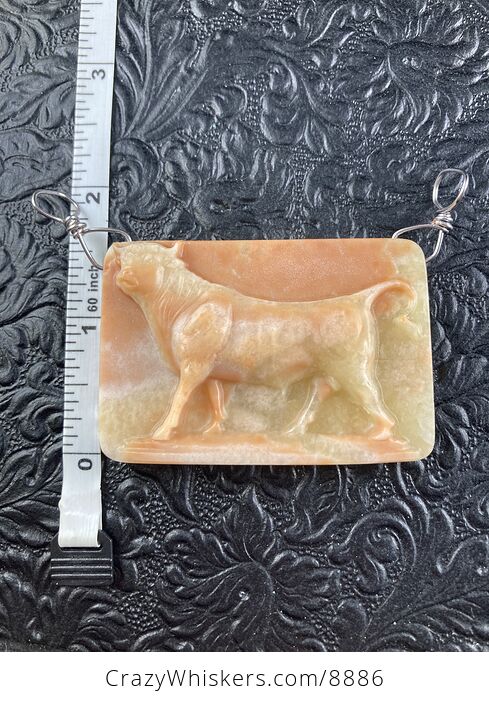 Pendant Jewelry Taurus Bull Carved in Orange Calcite Stone - #0AJycYQBqDo-6