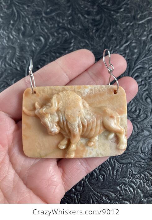 Pendant Jewelry Taurus Bull Carved in Orange Stone - #EOrXhIx0X24-1