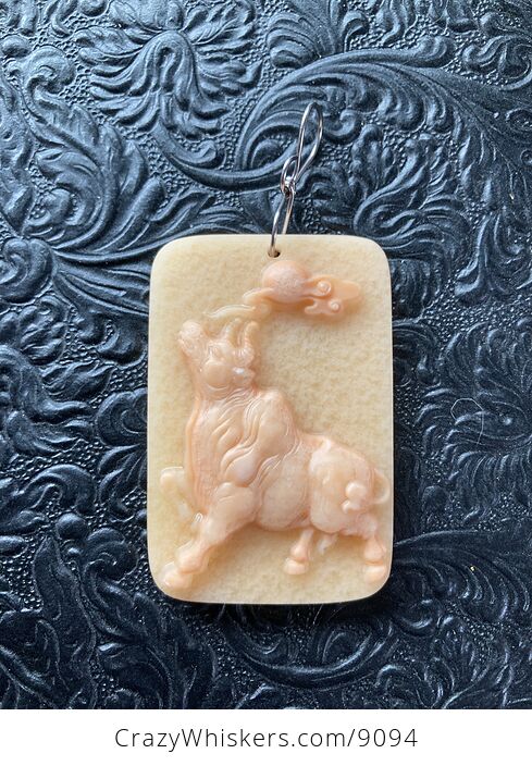 Pendant Jewelry Taurus Bull Carved in Red Malachite Stone - #tdXjiNlomXs-3