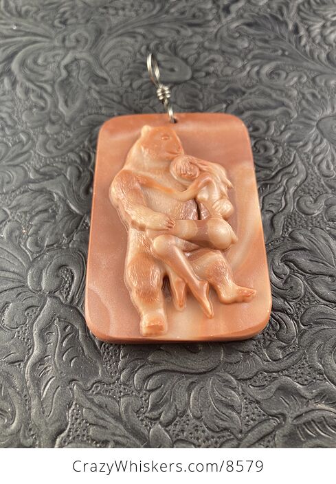 Pendant of a Beauty and the Beast Carved in Orange Jasper Stone Jewelry or Ornament Mini Art - #mQQdRXmhpIg-4
