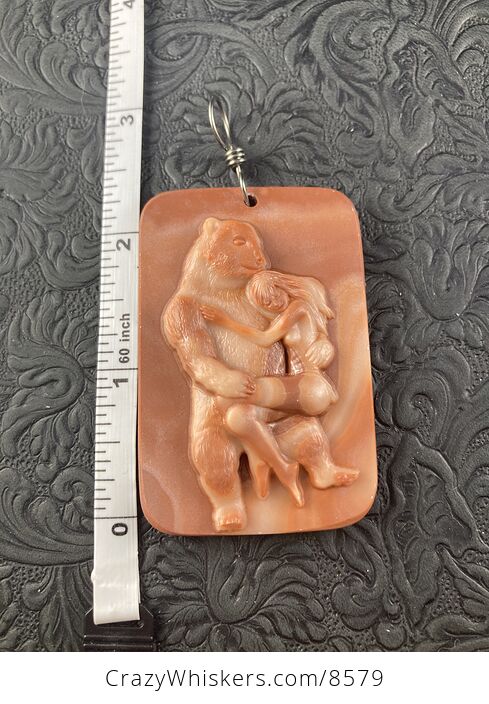 Pendant of a Beauty and the Beast Carved in Orange Jasper Stone Jewelry or Ornament Mini Art - #mQQdRXmhpIg-1