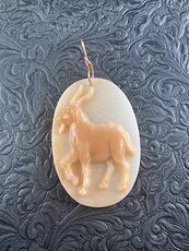 Pendant of a Goat Carved in Orange Jasper Stone Jewelry or Ornament Mini Art #XeYDMXnvsc0