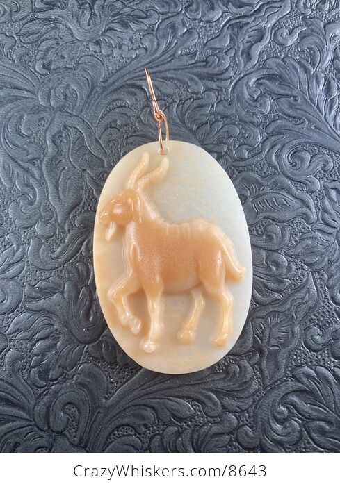 Pendant of a Goat Carved in Orange Jasper Stone Jewelry or Ornament Mini Art - #XeYDMXnvsc0-1