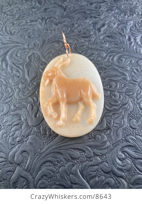Pendant of a Goat Carved in Orange Jasper Stone Jewelry or Ornament Mini Art - #XeYDMXnvsc0-3