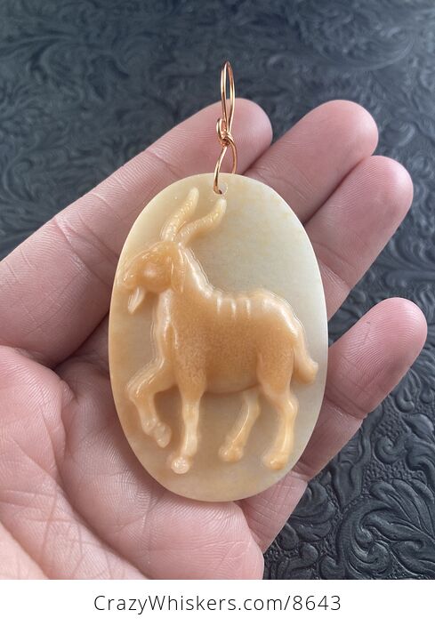 Pendant of a Goat Carved in Orange Jasper Stone Jewelry or Ornament Mini Art - #XeYDMXnvsc0-2