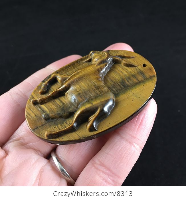 Pendant of a Goat Carved in Tigers Eye Stone - #hAVJyGmS0Y0-2