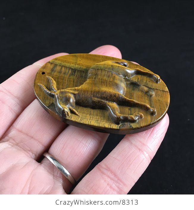 Pendant of a Goat Carved in Tigers Eye Stone - #hAVJyGmS0Y0-3