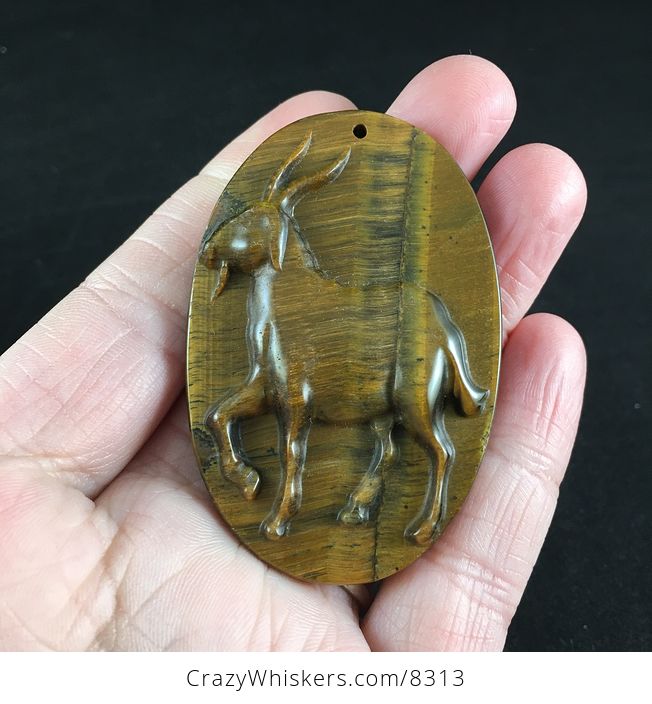 Pendant of a Goat Carved in Tigers Eye Stone - #hAVJyGmS0Y0-1