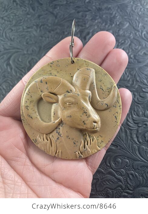 Pendant of a Goat or Ram Carved in Jasper Stone Jewelry or Ornament Mini Art - #RSVr2YK7dP4-1