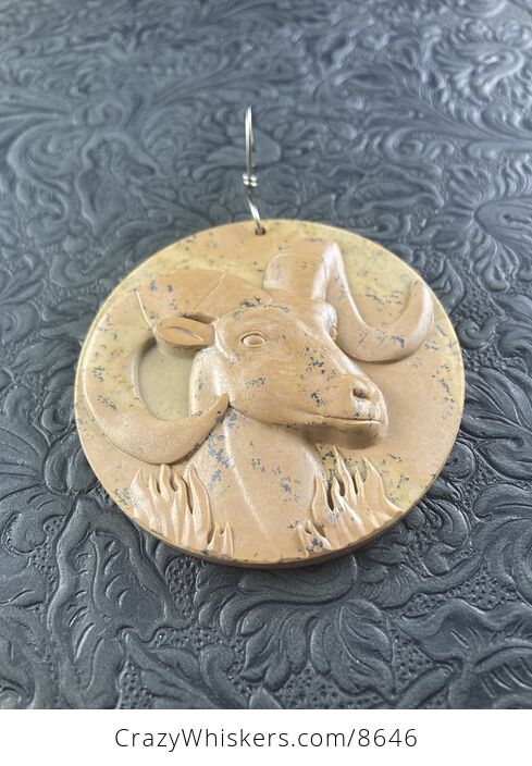 Pendant of a Goat or Ram Carved in Jasper Stone Jewelry or Ornament Mini Art - #RSVr2YK7dP4-3