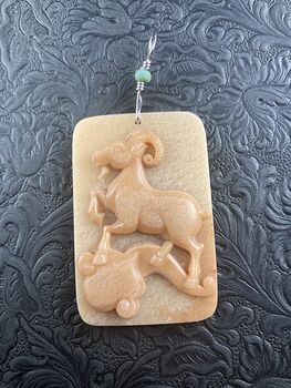 Pendant of a Goat or Ram Carved in Orange Jasper Stone Jewelry or Ornament Mini Art #GBNEchAnRtA