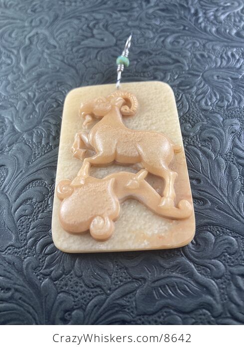 Pendant of a Goat or Ram Carved in Orange Jasper Stone Jewelry or Ornament Mini Art - #GBNEchAnRtA-2