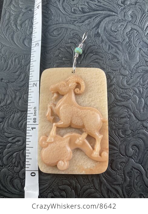 Pendant of a Goat or Ram Carved in Orange Jasper Stone Jewelry or Ornament Mini Art - #GBNEchAnRtA-5