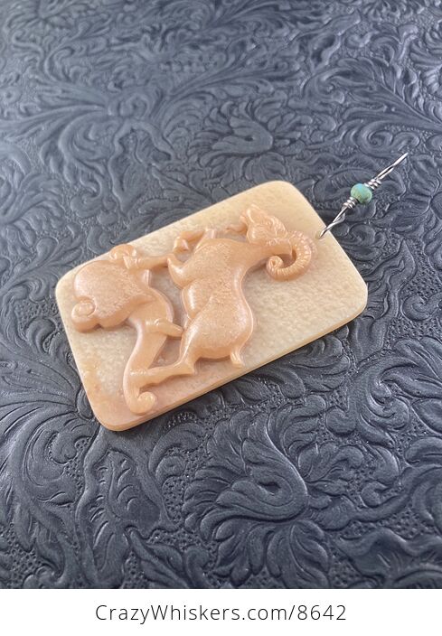 Pendant of a Goat or Ram Carved in Orange Jasper Stone Jewelry or Ornament Mini Art - #GBNEchAnRtA-3