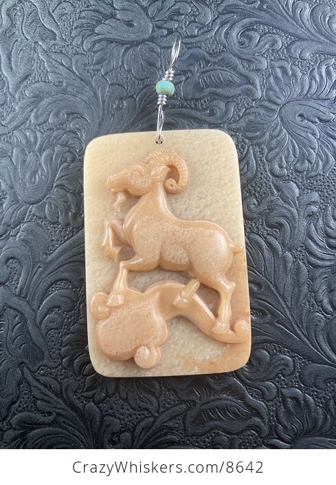 Pendant of a Goat or Ram Carved in Orange Jasper Stone Jewelry or Ornament Mini Art - #GBNEchAnRtA-1