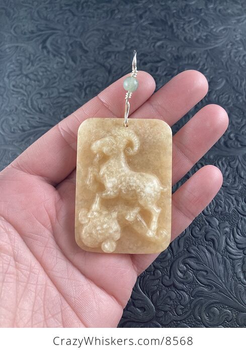 Pendant of a Goat or Ram Carved in Orange Jasper Stone Jewelry or Ornament Mini Art - #nzDDj3euC9U-1