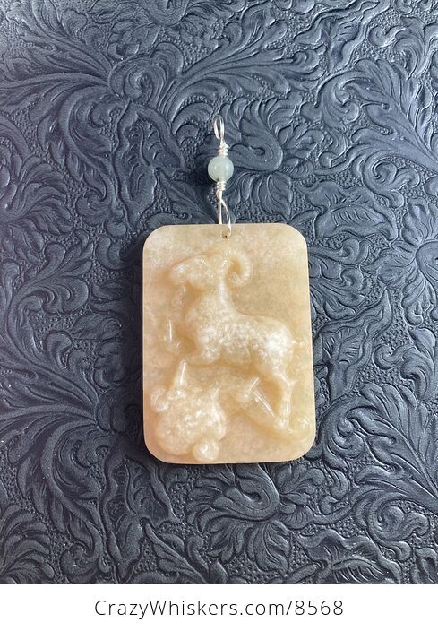 Pendant of a Goat or Ram Carved in Orange Jasper Stone Jewelry or Ornament Mini Art - #nzDDj3euC9U-2