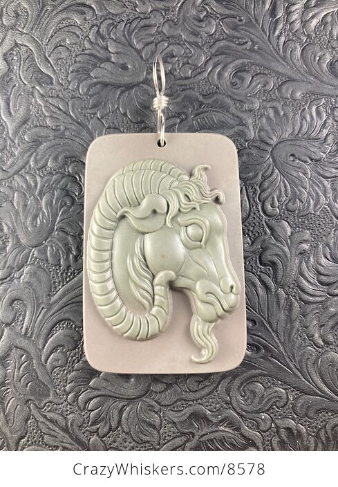 Pendant of a Ram or Goat Carved in Jasper Stone Jewelry or Ornament Mini Art - #iZOe4U9Nn8M-5
