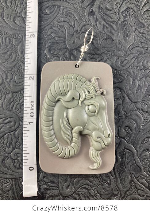 Pendant of a Ram or Goat Carved in Jasper Stone Jewelry or Ornament Mini Art - #iZOe4U9Nn8M-1