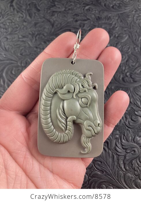 Pendant of a Ram or Goat Carved in Jasper Stone Jewelry or Ornament Mini Art - #iZOe4U9Nn8M-4