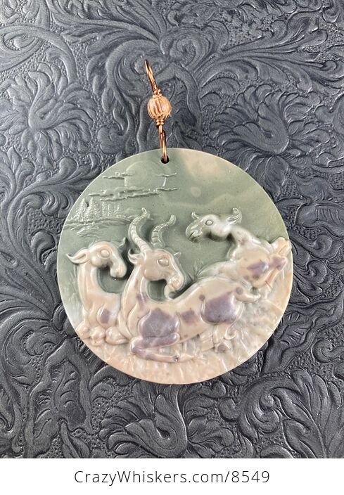 Pendant of Goats Carved in Jasper Stone Jewelry - #8iIiKv0d14E-4