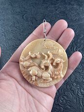 Pendant of Goats Carved in Orange Jasper Stone Jewelry #kSHyS9t5YvY