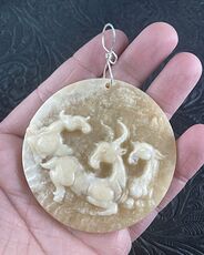 Pendant of Goats Carved in Orange Jasper Stone Jewelry #lFXvOMELXew