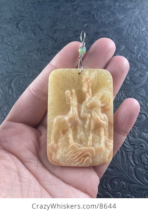 Pendant of Goats Carved in Orange Jasper Stone Jewelry - #OcfxYf3WWiY-1