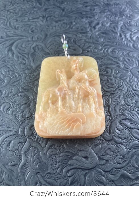 Pendant of Goats Carved in Orange Jasper Stone Jewelry - #OcfxYf3WWiY-4
