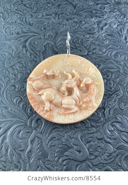 Pendant of Goats Carved in Orange Jasper Stone Jewelry - #kSHyS9t5YvY-5