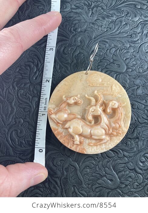 Pendant of Goats Carved in Orange Jasper Stone Jewelry - #kSHyS9t5YvY-6