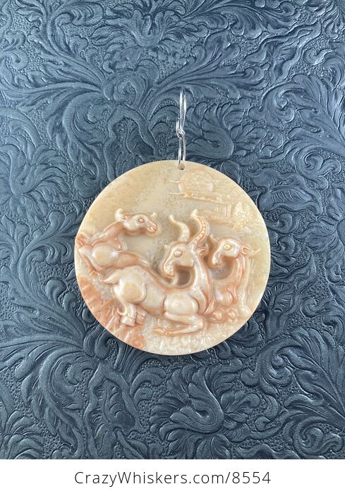 Pendant of Goats Carved in Orange Jasper Stone Jewelry - #kSHyS9t5YvY-4