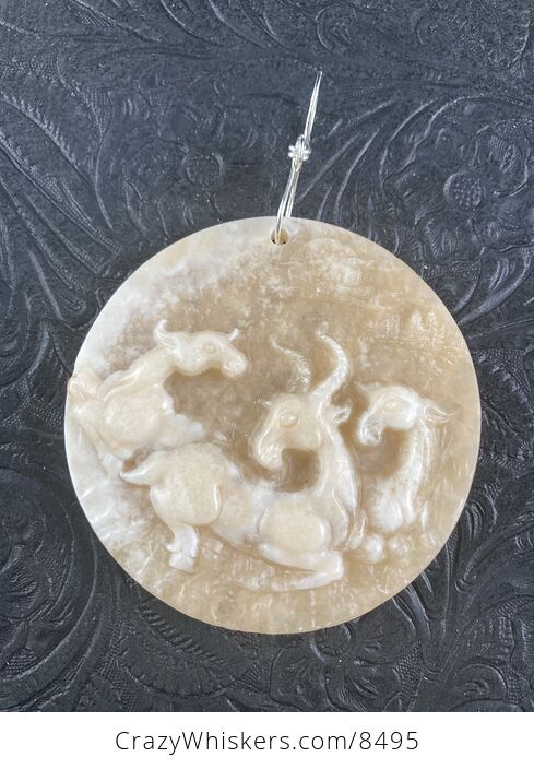 Pendant of Goats Carved in Orange Jasper Stone Jewelry - #lFXvOMELXew-4